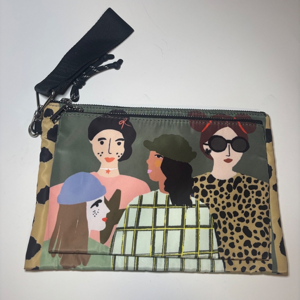 Rebecca Minkoff Go-To Pouch Set Nylon Graphic Art Leopard Print Wristlet Pouch